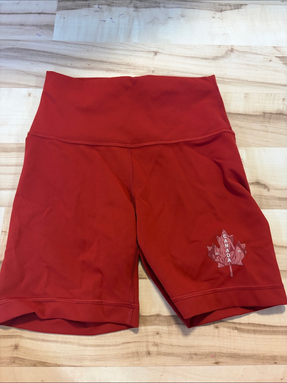 lululemon athletica High-Rise Red Bike Shorts with Maple Leaf Graphic
